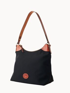 Black Canvas Hobo Bag with Brown Leather Trim
